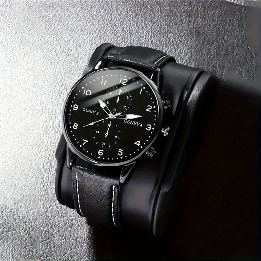 Quartz Watch with Faux Leather Strap