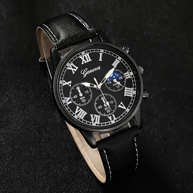 Quartz Watch with Faux Leather Strap